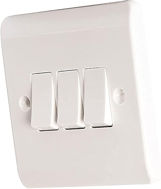Body-Plus 3 Gang 2 Way Light Switch - White Electric Curved Edge Light Switches with Screws - 250 V A.C, 10AX Electrical Wall Light Switch for Home, Office, Industries, etc