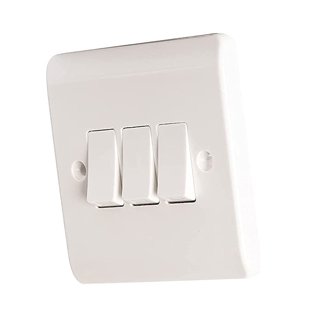 Body-Plus 3 Gang 2 Way Light Switch - White Electric Curved Edge Light Switches with Screws - 250 V A.C, 10AX Electrical Wall Light Switch for Home, Office, Industries, etc (1)