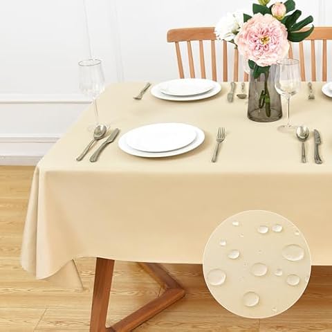 Rectangle Tablecloth Rustic Faux Linen Tablecloths Farmhouse Waterproof Beige Table Cloth Washable Oblong Table Cover for Home Kitchen Dinning Room Banquet Indoor Outdoor 52 x 70 Inch Cover