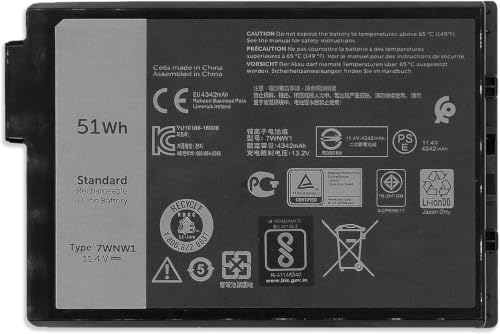 Image of 51Wh 7WNW1 Laptop Battery Compatible with Dell Latitude 5424 5420 Rugged 7424 Extreme P85G P86G P137G P137G001 P137G002 P85G001 P86G001 Series DMF8C 0DMF8C 6NNCF DP3KF DMF0C 07WNW1 11.4V 4342mAh