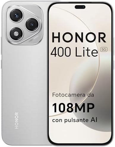HONOR 400 Lite Smartphone 5G Dual SIM NFC, 8GB RAM 256GB Memoria, 108MP con pulsante AI telefono Android 15, 6.7 pollici AMOLED Eye-Care Display, 5230 mAh,IP64&SGS, Velvet Gray [Versione italiana]