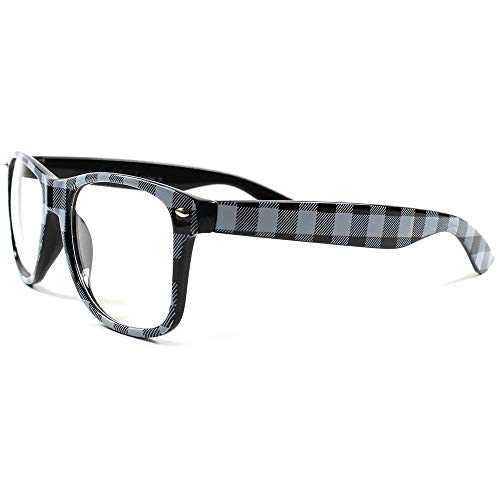 Plaid Print Retro Mens Womens Geek Nerd Clear Lens Fashion Eye Glasses