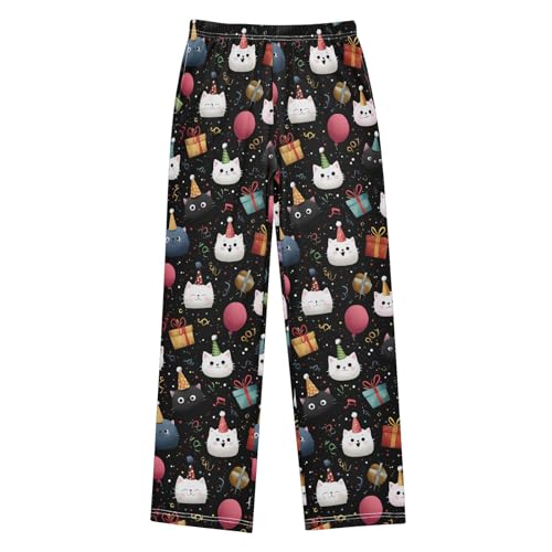 Pajama Pants Lounge Sleep PJ Bottoms Sleepwear Elastic Waist Drawstring S Cat Gift Box