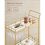 VASAGLE Bar Cart Gold, Home Bar Serving Cart, Wine Cart with 2 Mirrored Shelves, Wine Holders, Glass Holders, for Kitchen, Dining Room, Gold ULRC090A03 - Image 3