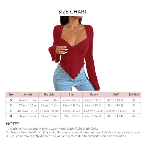 Blusa de Manga Comprida Com Decote Em V, Bainha Irregular, Adequada para a Pele, Feminina, Decote Em