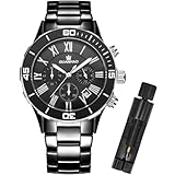 GUANHAO Black Ceramic Watch Men with Big Face, Calendar Waterproof Luminous Men's Watches Functional Dial, Black Male Wristwatches with Ceramic Strap