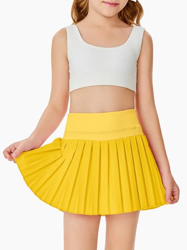 Image of Haloumoning Girls Pleated Skirts with Shorts Athletic Tennis Skorts Sport Performance Skirt with Pockets 4-14 Years