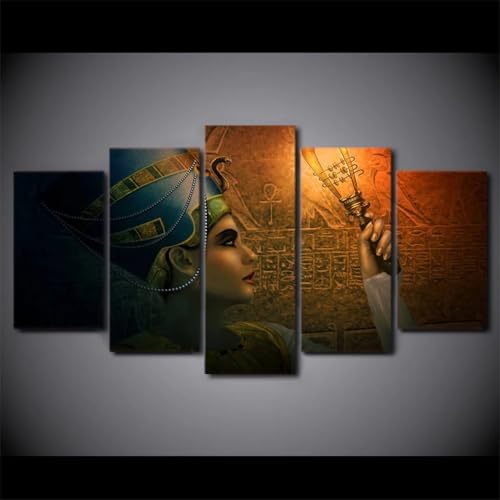 Tableau décoration murale Néfertiti 5 pièces - Poster mural égypte 200x100