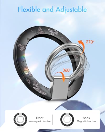 Image of Toycamp Phone Grip Ring Holder Compatible with MagSafe - Magnetic Phone Grip Stand Women Cute Painting Removable Rotatable Magnet Accessories for iPhone 17 Pro Max /16 /15 /14 /13 /12 Series, Butterfly