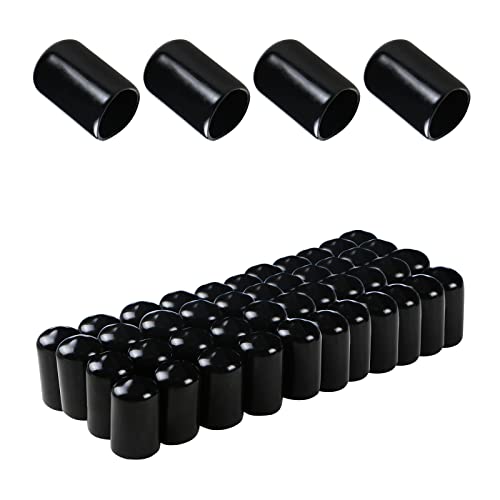 Image of Rubber Round End Cap Cover 1 /5 Inch (5mm) Screw Thread Protectors PVC Flexible Tubing Pipe Protective Bolt Screw Thread Protector Safety Cover | for Pipe Post Tubing Rod Cover 100 Pcs (Black)