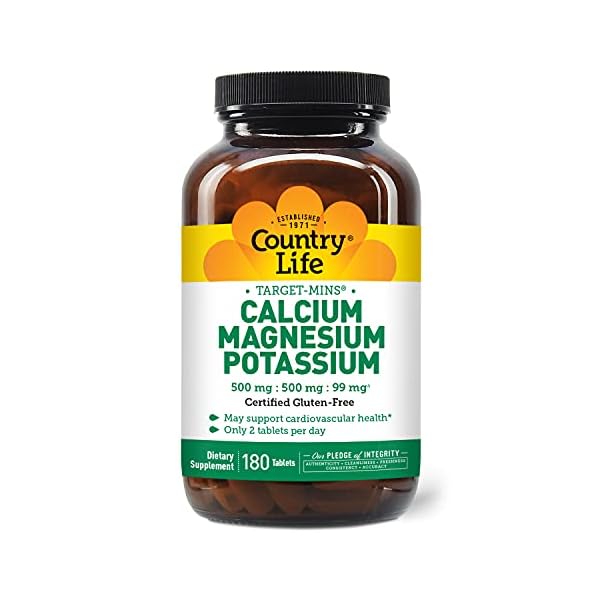 Country Life, Target-Mins Calcium Magnesium Potassium, Supports Heart Health, Daily Supplement, 180 ct