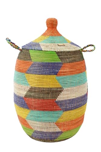 YAADU Cesto per biancheria con coperchio 100L - Raccoglitore per biancheria XXL, cesto con coperchio grande, scatole per biancheria, cesto africano, Modello Ubuntu (Multicolore)