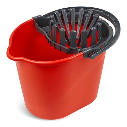 Cubo Fregona Escurrefacil, Cubo para Fregar, Cubo de Limpieza, 31,5 cm Altura x 29 cm Fondo, escurrido de la fregona mínimo Esfuerzo, Capacidad 14 litros, Plástico PP5, Rojo y Negro