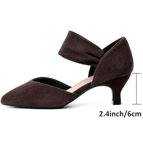 Image of RIBONGZ Kitten Heels for Women Closed Toe Comfortable Low Heels Pointed Toe Sexy Slip on Pumps Bridal Party Dressy Shoes