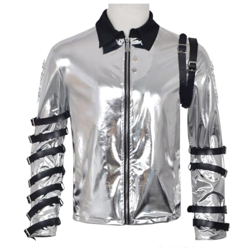 Chaqueta Metálica Plateada de Rockstar Años 80 para Cosplay
