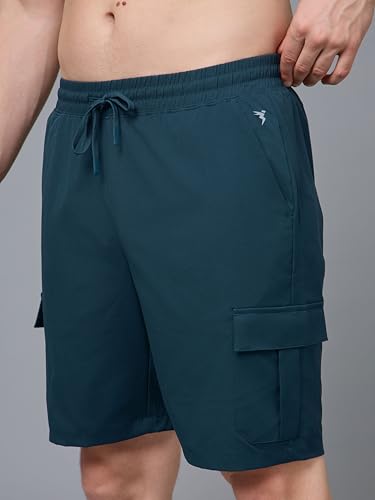 Image of TECHNOSPORT Men's Solid Slim Fit Sports Shorts TS Flexi Quick Dry Polyester Drawstring with Pockets UPF50+ for Gym Running Workout Anti Odour