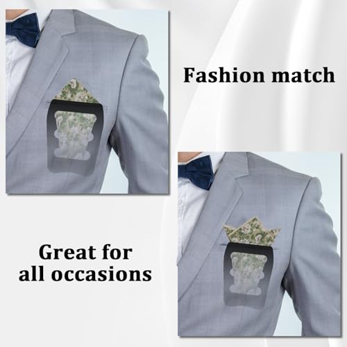 Image of Luckyvestir Pocket Squares for Men, 9 inch Cotton Linen Sage Handkerchiefs Men Women with Pocket Square Holder for Suits Business