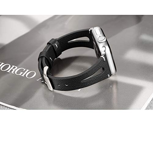 Secbolt Leather Bands Compatible With Apple Watch Band 38Mm 40Mm 41Mm Iwatch Se Series 8 7 6 5 4 3 2 1, Slim Strap With Breathable Hole Replacement Wristband Women, Black #TOP2