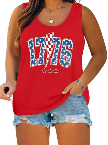 Image of Ithalt Plus Size 4th of July Tops for Women American Flag Tank Tops USA Patriotic Shirts Red White and Blue Sleeveless