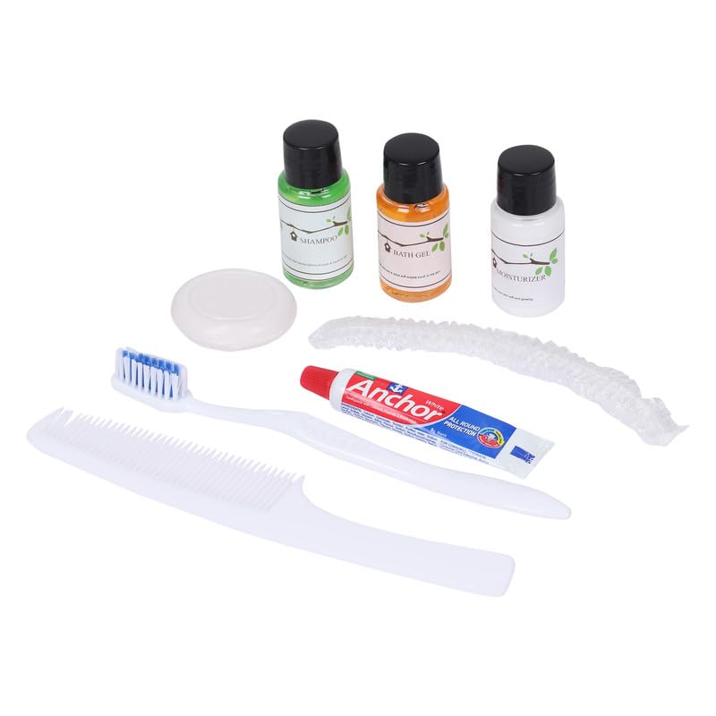 Image of Hotel Toiletries Kit| Hotel Accessories | Hotel Guest House Toiletries Kit | Toiletry Kit | Pack of Dental Kit, Comb, Shower cap, soap, shampoo, Bath Gel, Moisturizer | Set Of 25 Kits (50)