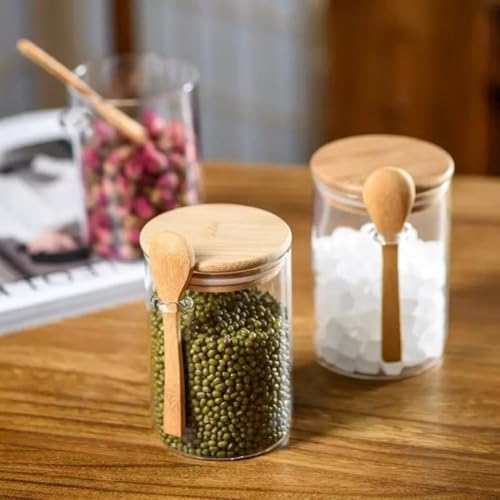 Pote de Vidro com Tampa e Colher de Bambu, 600ml, Vidro Super Resistente - Premium MBB Shop Mix