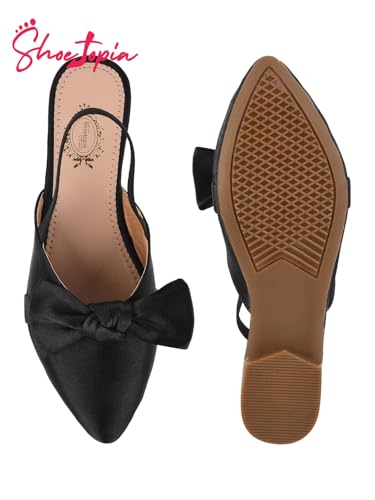 Image of Shoetopia Women's Flat Sandals - Stylish Slingback Slip-On Bally with Bow Design, Comfortable Casual & Party Footwear