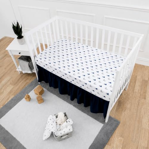 Image of American Baby Company Cotton Fitted Crib Sheet 52x28 inch, Navy Whale