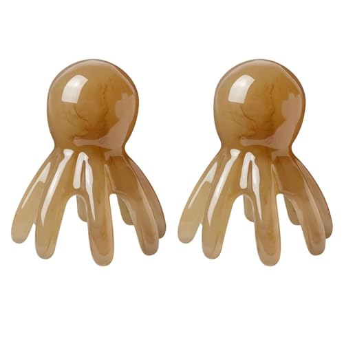 LZZEM Lot de 2 masseurs portables à huit trous pour cuir chevelu – Peigne de massage en résine motif pieuvre pour la relaxation, outil de grattage Shiatsu portable pour spa chinois et soins