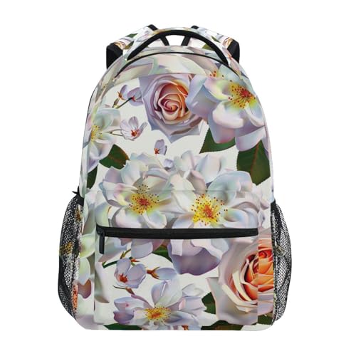 Sac à dos enfant pour voyage outdoor et loisirs quotidien au motif roses blanches