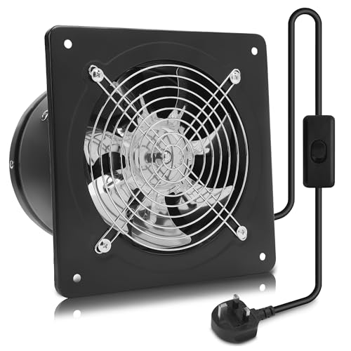 MEKOTRIN Extractor de cocina, 200 mm, montaje en pared, ventilador de ventilación industrial con interruptor, fácil de usar para cocina, restaurante, almacén, garaje, baño, ventana (negro)