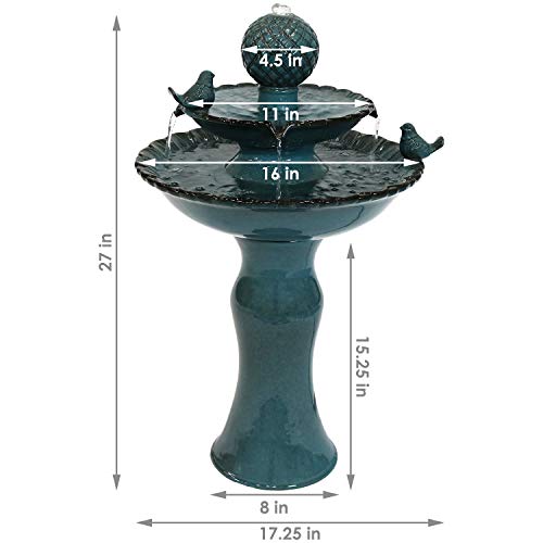 Sunnydaze Resting Birds 27-Inch Ceramic Outdoor Water Fountain - 2 Tiers - Electric Submersible Pump With Adjustable Flow #TOP2