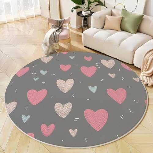 Tapis rond 200 cm gris foncé peint à la main géométrie douce