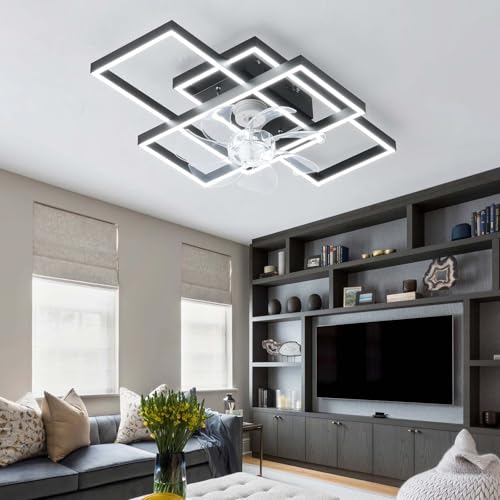 YFHKWJ Blanco Moderno 60cm Ventilador De Techo Con Luz Silencioso LED 53W Y Mando - Motor DC 6 Velocidades Reversible Modo Invierno/Verano Lampara Techo Ventilador Para Dormitorio/Salón-Black