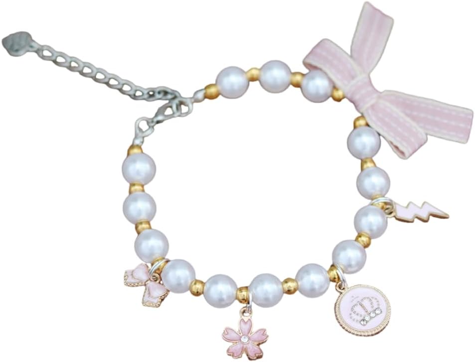 Pet Collar with Pearl Pendant, Dog or cat Pearl Necklace, Fashion Accessory for Cat or Dog, Elegant and Premium Design, Designs (Pink, M 25-30cm(Neck Girth))