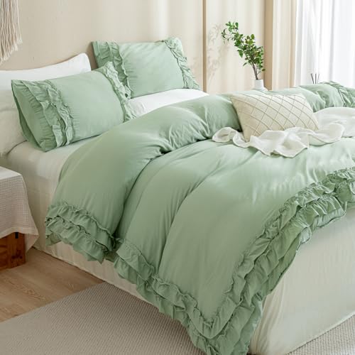 Bedorm Sage Green Ruffled Duvet Cover King Size Bedding Set
