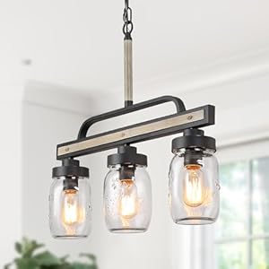 Log barn farmhouse chandeliers for dining room 3 light rustic mason jar chandelier light fixture 22 l faux wood kitchen island pendant lighting  urban country home decor