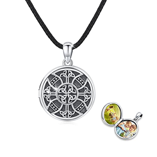 Kompass Medaillon Halskette 925 Sterling Silber Mondstein Kette Keltisches Knoten Foto Medaillon Amulett Medallion mit Foto Kompass Schmuck für Herren Sohn Jungen Damen Geschenke