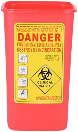 Nikou Sharps Bin Biohazard Needle,Tattoo Medical Plastic Sharps Container, Waste Box 1 Litre (Color : Red)