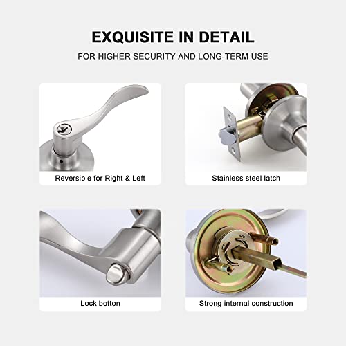 Millgoing Door Lever Handle With Satin Nickel Finish, 1 Pack Contemporary Privacy Front Entry For Right & Left With Lock, Wavy Modern Slim Handles For Home Closet, And Bathroom #TOP5