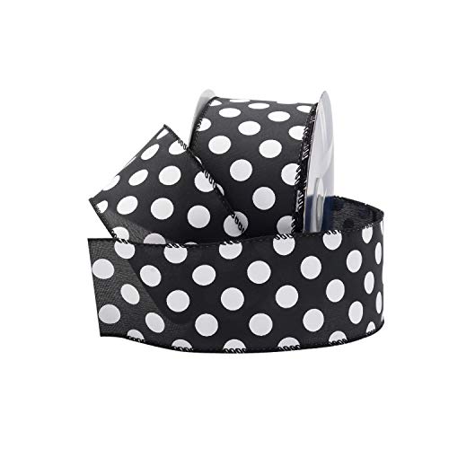 Royal Imports Black/White Polka Dot Ribbon, 2.5" (#40) Circle Design For Floral, Craft, Holiday Decoration, 25 Yard Roll (75 Ft Spool) Bulk #TOP18