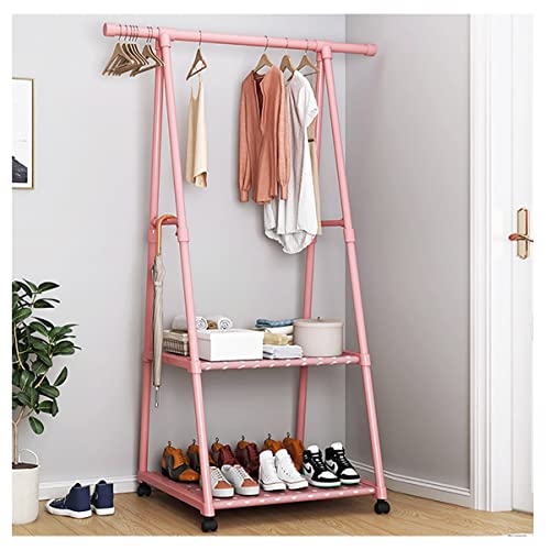 Porte-manteau en métal marron double étagère rangement chaussures et dressing