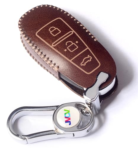 Image of JVCV Soft Handmade Leather Car Key Cover Compatible with Maruti Suzuki Baleno Ciaz Vitara Brezza S Cross Swift Ignis and Toyota Urban Cruiser Smart Key with Keychain (Brown)