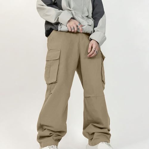 Men Baggy Cargo Pants Wide Casual Parachute Pants Jogger Elastic Waist Drawstring Hiking Outdoor Trousers with Pocket2