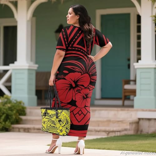 Image of Polynesian Dress for Women Short Sleeve High Waist Maxi Skirt | Puletasi dress, t-shirt and skirt two-piece, elastic material, lightweight, soft, plus size, luau party, wedding, clubwear