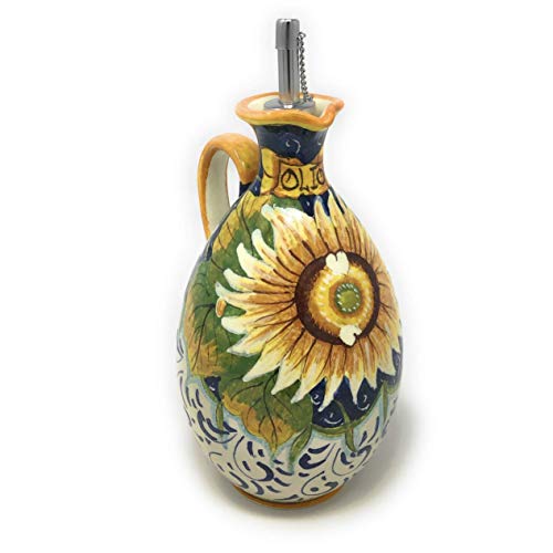 CERAMICHE D'ARTE PARRINI - Italian Ceramic Art Pottery Hand Painted Dispenser Oil Cruet Sunflower Made in ITALY Tuscany