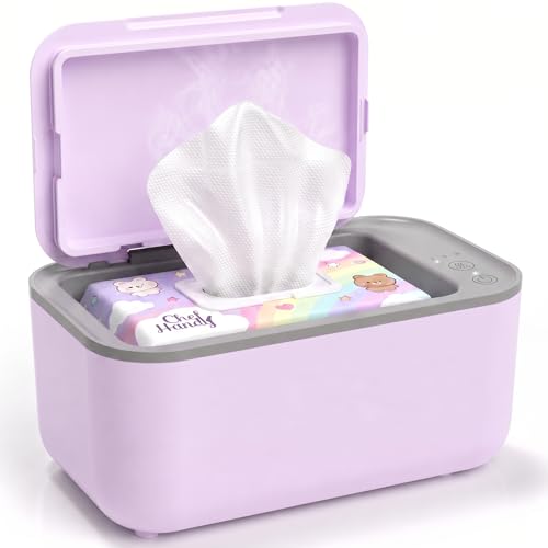 Chefhandy Wipe Warmer with Adjustable Temperature Silent Heating & Large Capacity | Constant Warmth for Baby or Adult Wipes Purple
