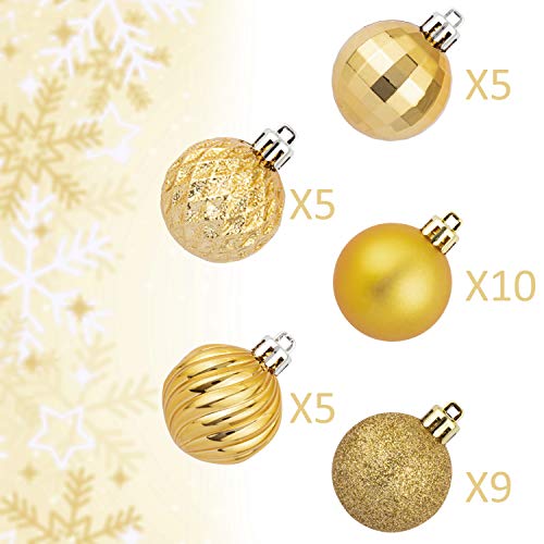 Ki Store Gold Christmas Balls 34Pcs 1.57-Inch Small Christmas Tree Decoration Ornaments For Xmas Tree Holiday Wreath Garland Decor Ornaments Hooks Included #TOP1