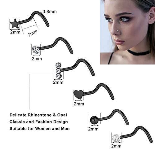 ONESING 36-42 PCS 20G Black Nose Rings and Studs for Women Men - Piercings Jewelry Hoops Screw3