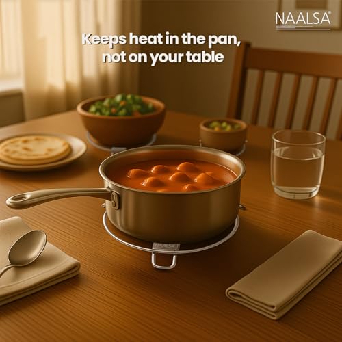 Image of NAALSA - Mars 3pc Set Stainless Steel Round Trivet, Hot Pot Stand, Heavy Duty Steel Trivet for Hot Utensils, 4mm Rod Table Top Ring, Hot Pot Mat Stand for Kitchen Utensil Vessel Holder (Pack of 3)