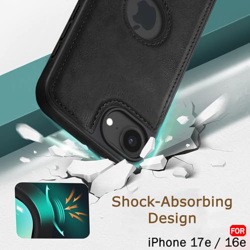 Image of TheGiftKart for iPhone 16e / iPhone 17e Case, Leather Finish Back Cover, Shockproof Design, Raised Edges for Camera & Screen Protection, Stunning Minimalist Design Back Cover Case (Black, Black)